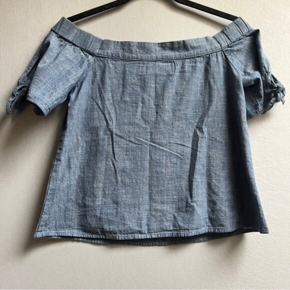 MACBETH Collection Chambray All Day Floral Embroidered Blue Off Shoulder Sz XS - Picture 2 of 8